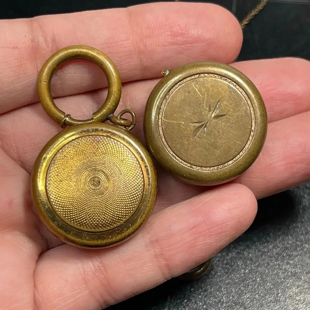 Vtg Retractable Pocket Watch Fob Chain Pin Tooled Raised Brass Nurse Lot of 2